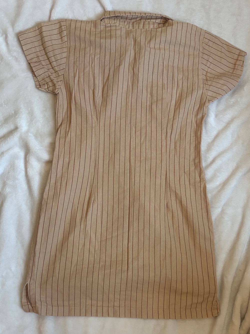 Motel Beige Pinstripe Linen Shirt Dress Mini Collared Button Front Size Small - Picture 2 of 7